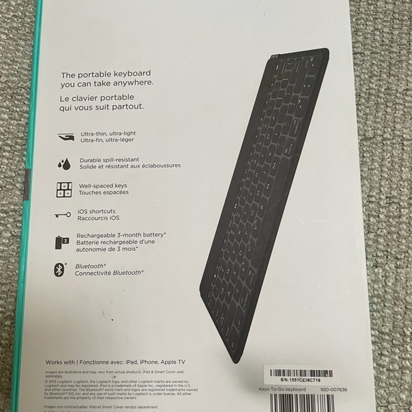 Logitech Keys to go NWT Use on iPhone,iPad and Apple TV - Picture 3 of 5
